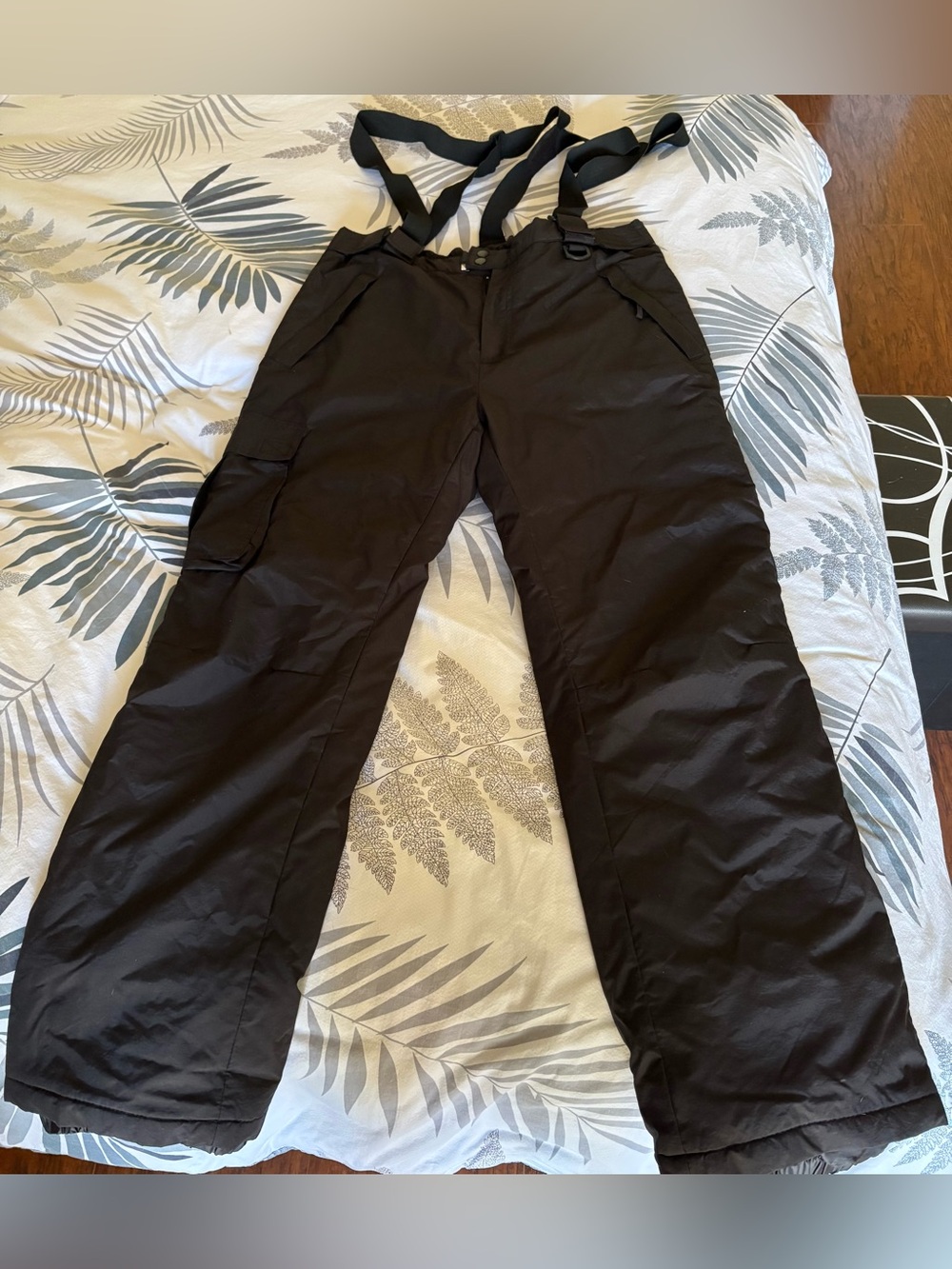 Black Cargo Snow Pants with Suspenders